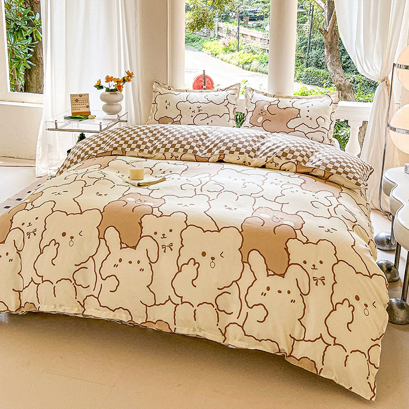 Свежий и простой комплект постельного белья из четырех предметов, комплект из трех предметов для студенческого общежития, зимнее постельное белье с мультяшным рисунком.