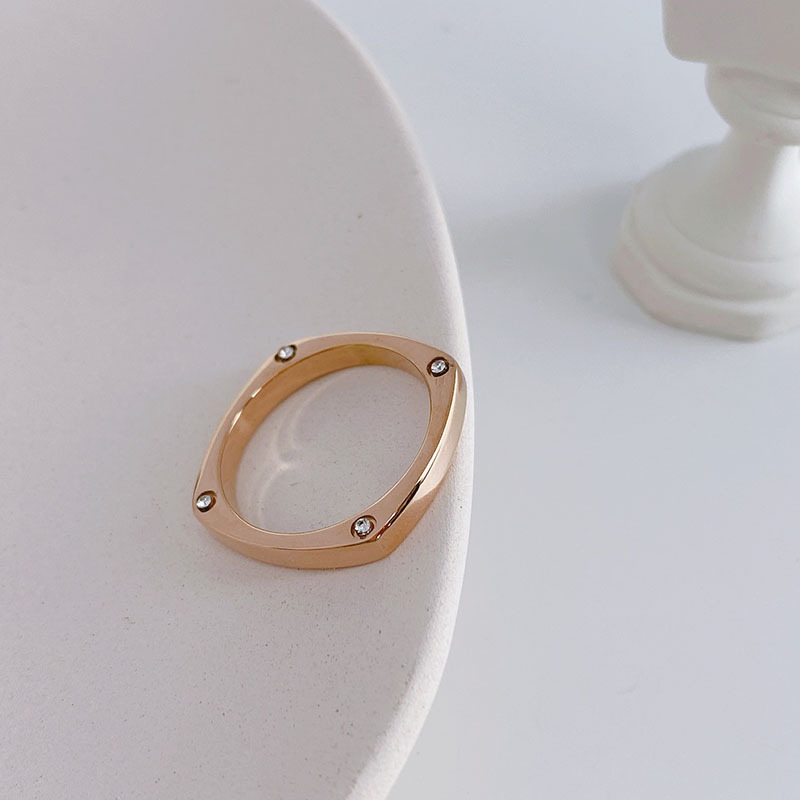 Simple Retro Butterfly White Bean Zircon Titanium Steel Ring Women's Niche Design Internet Celebrous Personality 18k Golden Fashion Ring