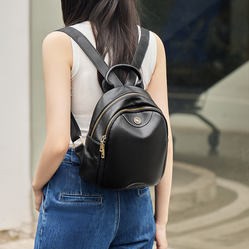 2026 New Fashion High-End Women's Bag Casual Versatile Genuine Leather Large-Capacity Backpack Soft Leather Retro Backpack