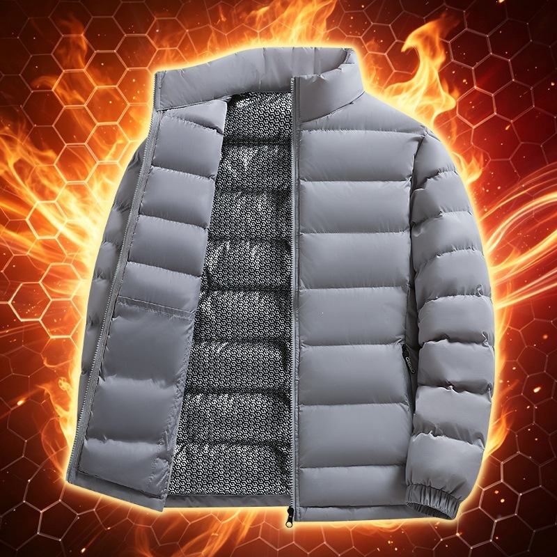 26 autumn and winter new cotton jacket for men, graphene stand-up collar cotton jacket, trendy and versatile lightweight high-end cotton coat for teenagers