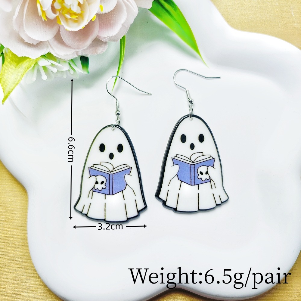 9g Weight Iron Ear Needle Material Drop Earrings Classification 1 Pair Quantity Holiday, Party Occasion Arylic Material Halloween Festival Floral, Bat Pattern Women's Gender Casual, Simple Style Style 1 Pair Halloween Casual Simple Style Floral Bat Arylic Drop Earrings 16