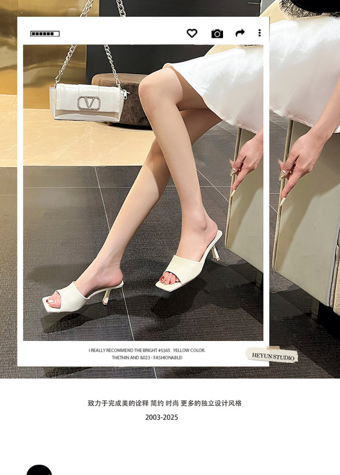 Dép sandal nữ quai ngang mũi vuông hở ngón gót 7 cm — Màu bạc, Màu da báo, Màu hồng, Màu trắng be chi tiết 3