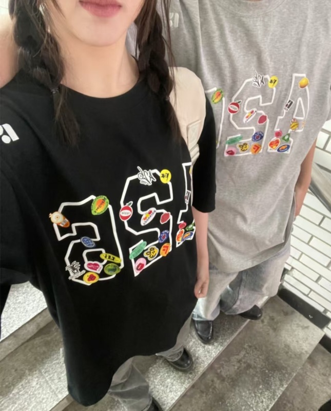 刺繍 (純綿 220g コーマタイト) アメリカンレトロカジュアル学生ルーズカップル半袖Tシャツ女性用|undefined