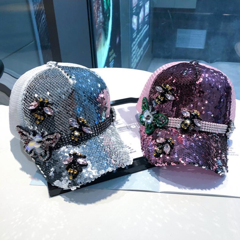 Femmes Style De Bande Dessinée Mignon Bloc De Couleur Strass Avant-toit Incurvé Casquette De Baseball display picture 1