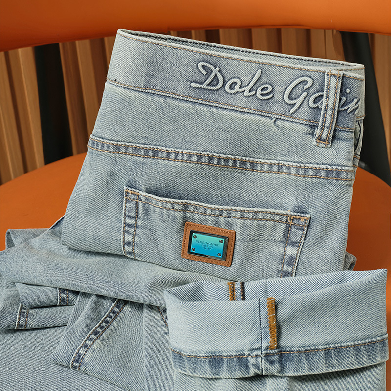 The Charm of Light Tones~Light Luxury Spring and Summer Thin Denim Jeans for Men, Light Blue Slim-Fit Straight-Leg Casual Pants, Trendy