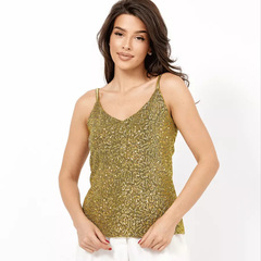 Sparkling spaghetti strap cocktail dress with a fitted bodice and backless top