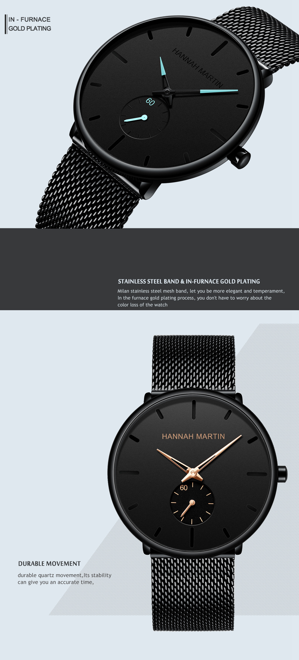 Popular Men's Casual Versatile Hannah Martin Quartz Watch Steel Band Black Watch Trendy Sports Watch_voghion.com