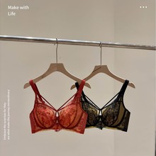 法式性感蕾丝超薄款水晶杯内衣女大胸显小防下垂收副乳聚拢文胸罩