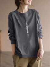 大牌剪标外贸出口清仓捡漏纯棉长袖印花上衣女休闲显瘦文艺范t恤