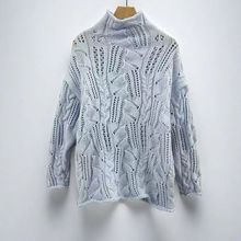 跨境专供四色现货纯色半高领镂空针织衫2025冬新款淑女气质上衣