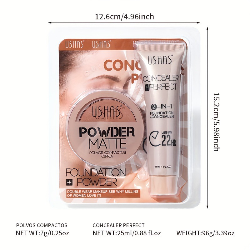 USHAS Cross-border spot maquillaje en polvo base líquida juego de combinación impermeable sin maquillaje para iluminar el tono de la piel Amazon