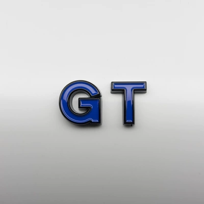 emblem, Car logo - glossy-black-coating-gt-lettering-sport-blue