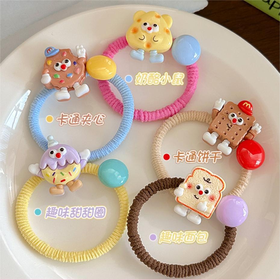 Galletas de dibujos animados cabello de galletas de cabello de cabello de mujer no lastimar cabello de cola de caballo de alta elasticidad y anillo de cabello duradero lindos toques de banda de goma
