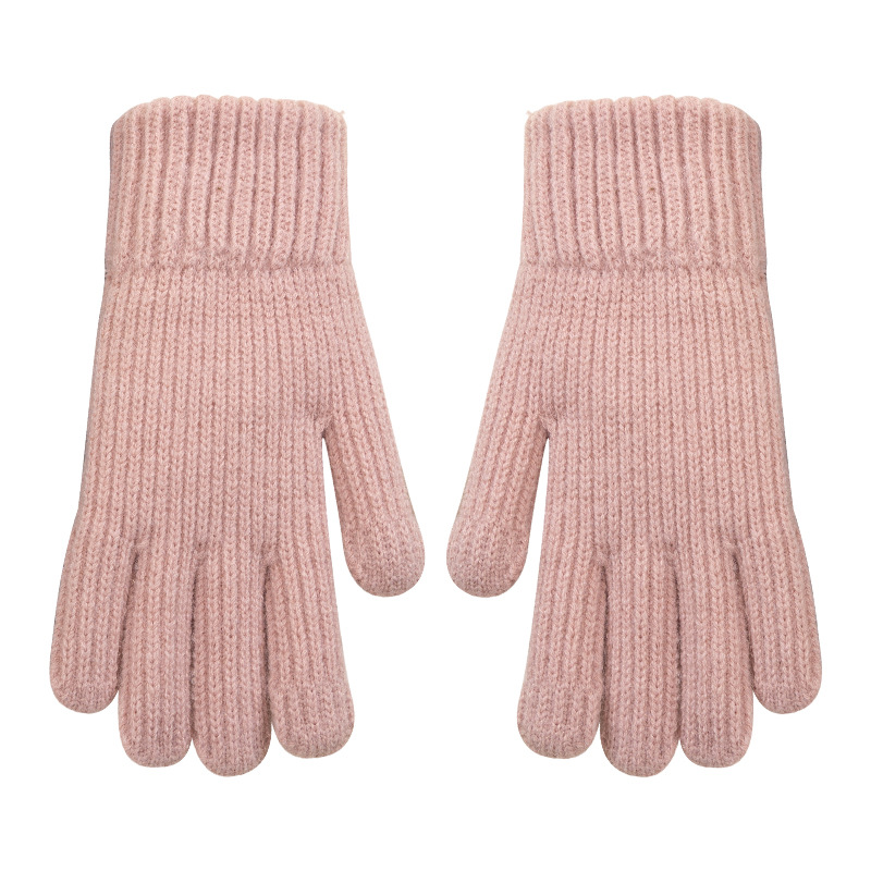 Guantes cálidos para mujer, pantalla táctil de punto de invierno, engrosamiento y lana de terciopelo, guantes de ciclismo para estudiantes de cinco dedos a prueba de frío