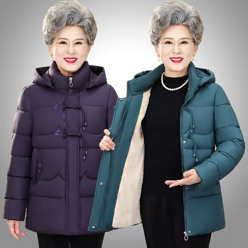 Бабушка зимняя хлопчатобумажная одежда среднего и пожилого возраста женская хлопчатобумажная одежда с капюшоном 70-летняя мама плюшевая толстая хлопчатобумажная куртка старушка