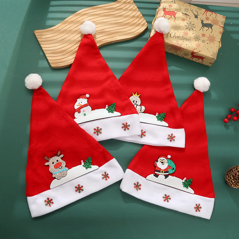 Christmas Decoration Christmas Hat Cartoon Applique Adult Children Hat Stuffed Christmas Decorations Party Supplies