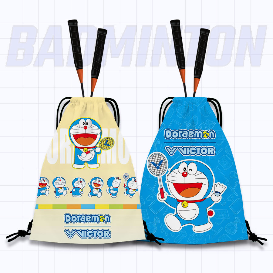 New Little Blue Cat Double Shoulder Feather Paddle Bag Cute Cartoon Portable Tennis Bag Student Sports Drawstring Large Capacity Backpack