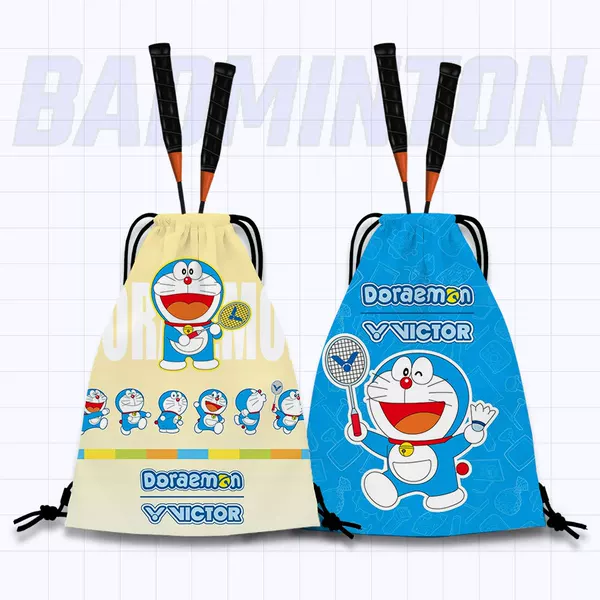 New Little Blue Cat Double Shoulder Feather Paddle Bag Cute Cartoon Portable Tennis Bag Student Sports Drawstring Large Capacity Backpack