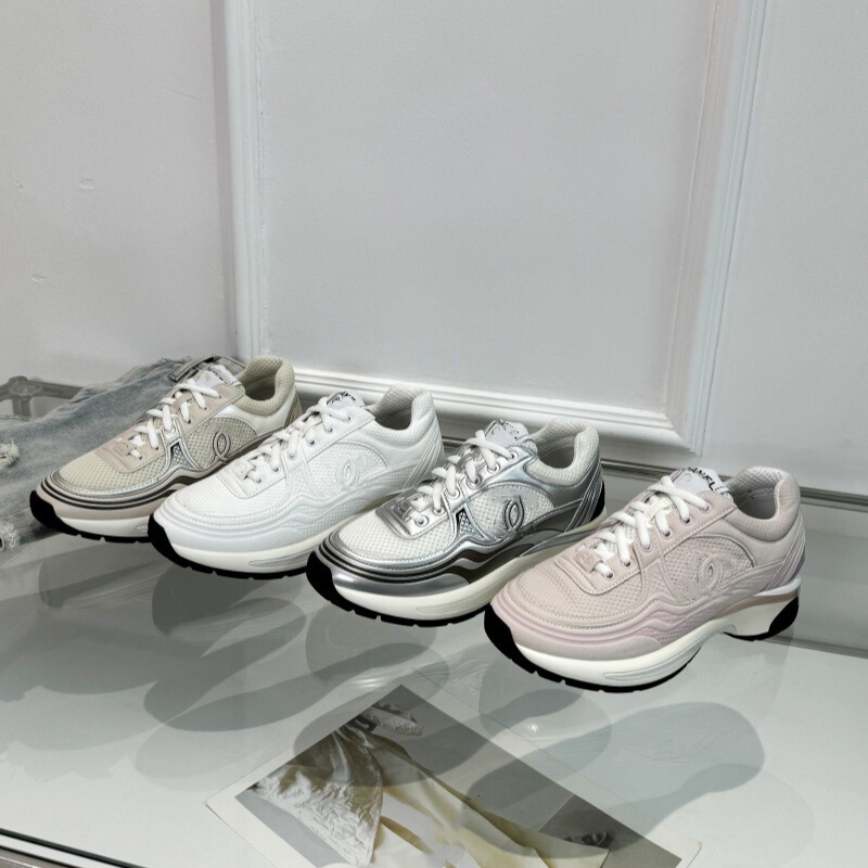 Trendy 24C Chanel-Style Silver Horn Sneakers for Women, Double C College Casual Thick-Soled Height-Increasing Dad Shoes