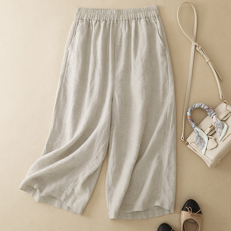 High-End Custom-Designed Elastic Waist Linen Cropped Pants for Women, Summer Thin Cotton-Linen Pants High-End Custom-Designed Elastic Waist Linen Cropped Pants for Women, Summer Thin Cotton-Linen Pants