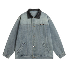 衣品人生美式复古pu皮拼接牛仔外套男潮牌街头宽松BF翻领工装夹克