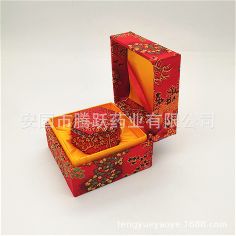 Hexagonal Brocade Gift Box Fabric Covered Cardboard Pill Jewelry Packaging Box Red 6-Insert Buckle Style in use