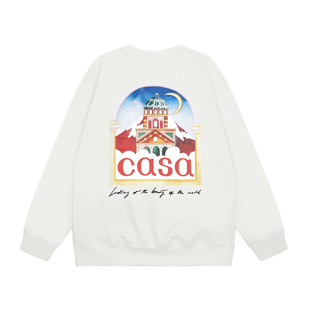 Marca de moda transfronteriza Casablanca letras de Casablanca impresión de color 380g lazo camiseta de cuello redondo
