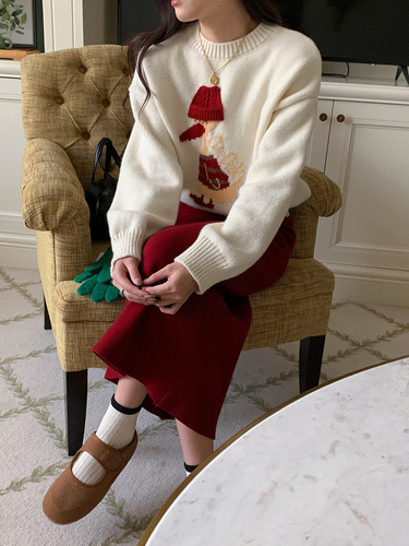 3th Morning Korean Women Layered Multicolor Accent Slim Straight Knit Skirt ZY2531