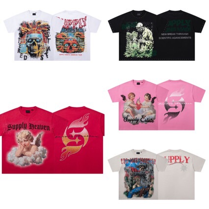 26S Cross-Border Foreign Trade Trendy Brand Supp American Street Style Design Fashion New Retro White Ink Direct Print T-Shirt 26S Cross-Border Foreign Trade Trendy Brand Supp American Street Style Design Fashion New Retro White Ink Direct Print T-Shirt