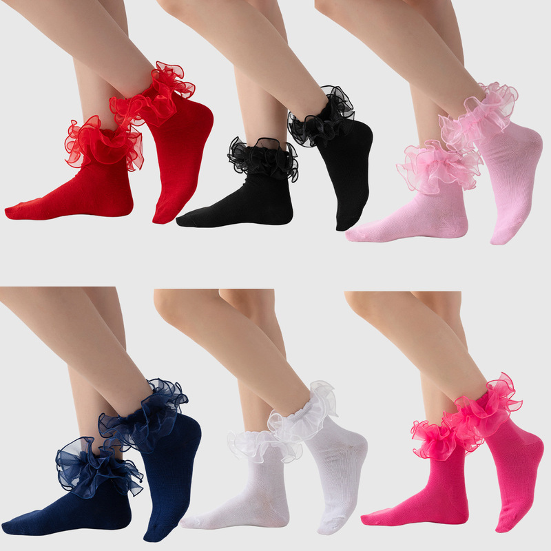 Multi-colored organza lace women's socks, ballet-style women's socks, double-layer mesh with ruffled edges, sweet and stylish socks, available in stock Multi-colored organza lace women's socks, ballet-style women's socks, double-layer mesh with ruffled edges, sweet and stylish socks, available in stock