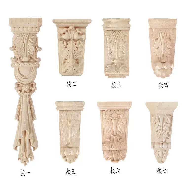 木雕东阳欧式家居饰品雕花柱头实木壁炉橱柜竖花罗马柱装饰