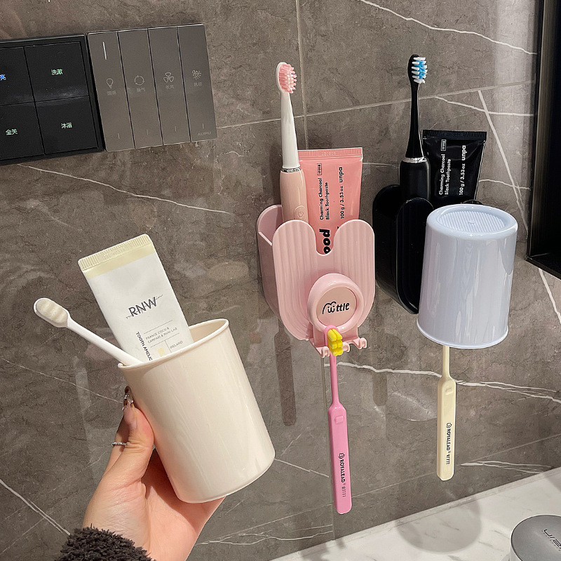 実色カップ歯ブラシホルダー壁掛け式トイレカップうがいカップ棚寮浴室穴なし棚|undefined