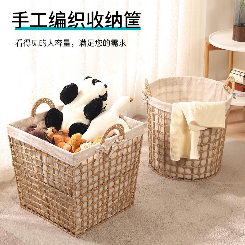 ✅ Woven Dirty Laundry Basket with Handle, Imitation Rattan Clothing and Toy Storage Basket, Straw Woven Dirty Clothes Hamper, Bathroom Laundry Basket