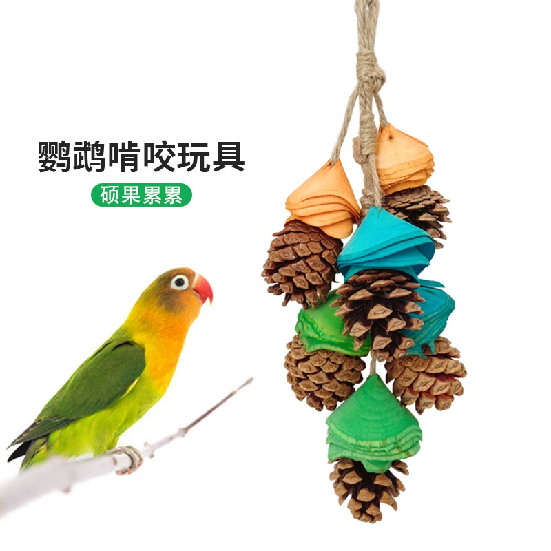 Забавная игрушка попугай натуральная сосновая птица кусает шампур