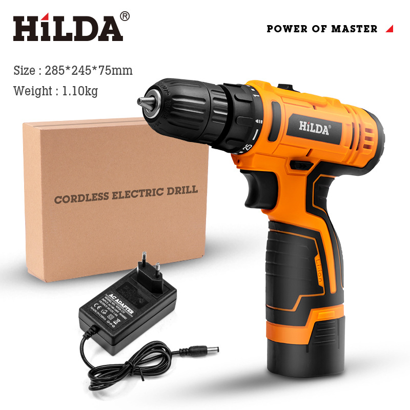 Hilda taladro eléctrico de litio de doble velocidad recargable taladro pistola taladro multifuncional hogar destornillador eléctrico ventas directas de la fábrica