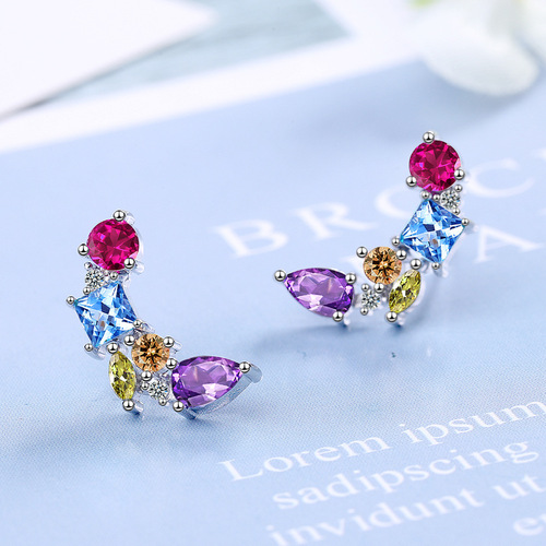 Cross-border fashion colorful zirconia earrings for women, Western and Eastern temperament, personalized earrings.