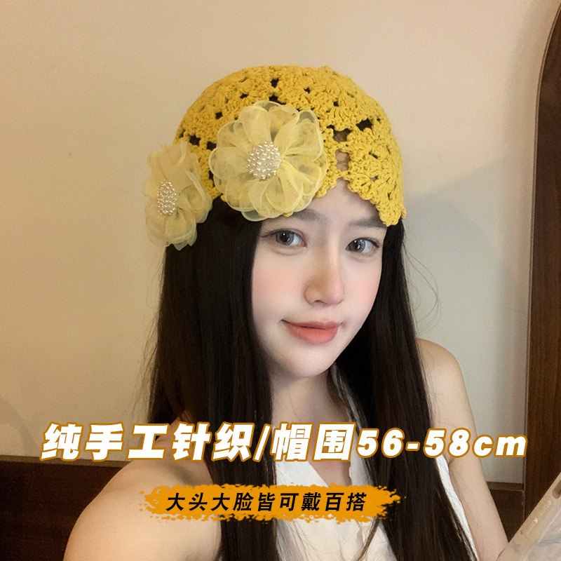 韩系镂空花朵包头帽女夏季薄款显脸小百搭帽子|undefined