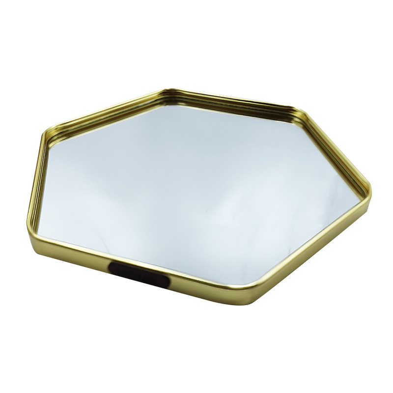 Bandeja de espejo Caja de almacenamiento de cosméticos Caja de almacenamiento de bandeja hexagonal de joyería Bandeja de almacenamiento de espejo de escritorio ins