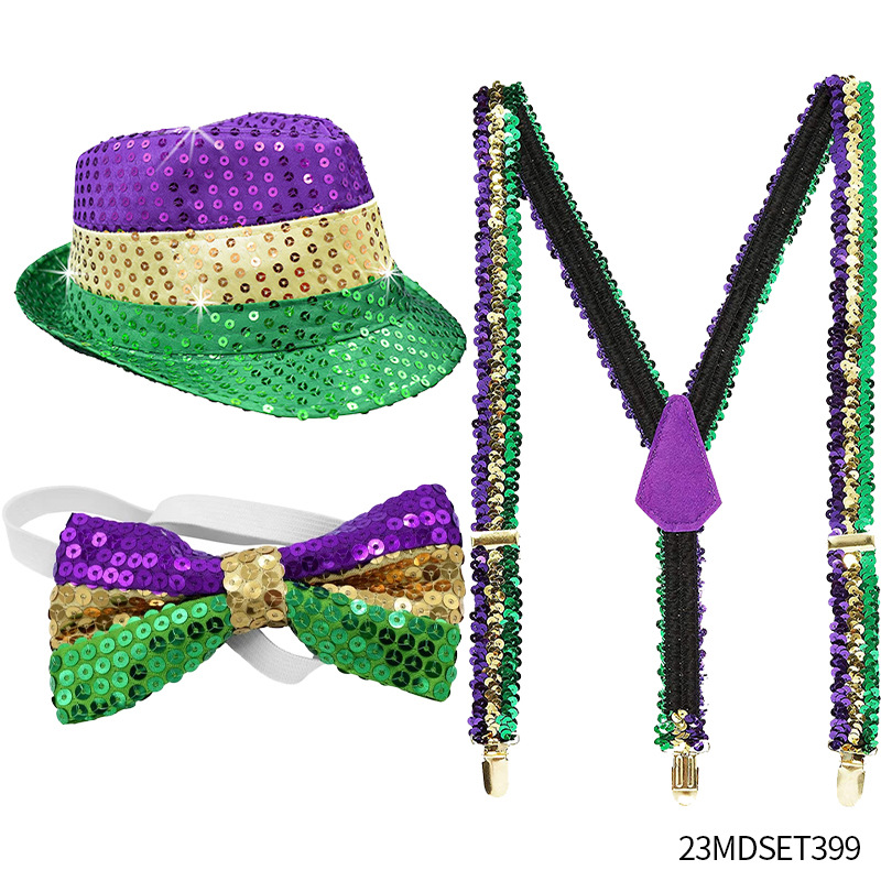 Accesorios para el Cabello de Carnaval de Mardi Gras, Máscara Tricolor, Corbata de Moño, Cadena de Cuentas Electrochapadas, Conjunto para Fiesta de Carnaval