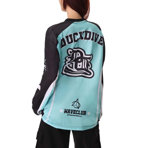 Cross-border best-selling American retro color-blocked crew neck street print loose long-sleeved T-shirt for women with mesh dance top