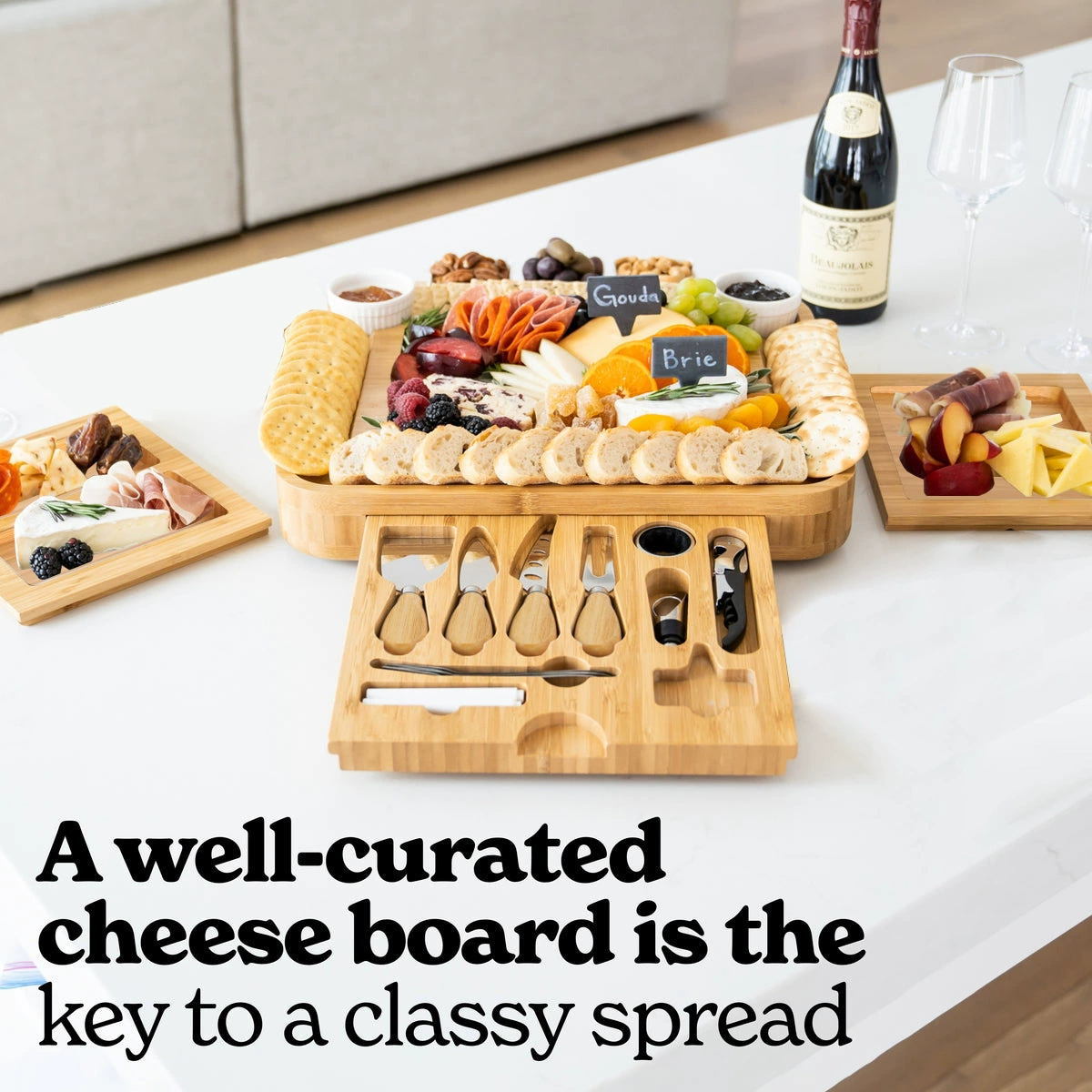 [Источник Фабрика поддерживает зарубежное производство] Бамбуковая сырная доска набор из четырех ящиков Сырная доска с бамбуком
