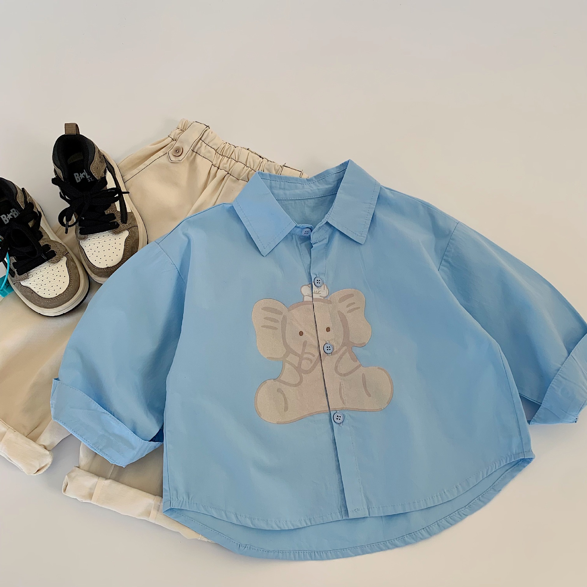 Camisas infantiles de Maibo 2025, otoño, lindos cardigans con solapa de dibujos animados para niños y niñas, chaqueta, nueva camisa de elefante de moda