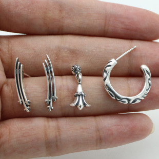 S925 Sterling Silver Three Swords Eternal Rattan Earrings Men's Distinctive Earrings Women's Hiphop Jewelry Vintage Ear Hook