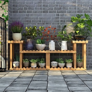 Balcony Green Flower Shelf Living Room Flower Pot Fleshy Fish Tank Flower Rack Indoor Solid Wood Living Room Floor Storage Rack