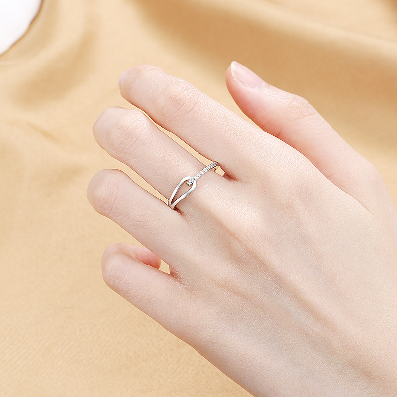 Geometric Pattern Fashion Geometric Copper Inlaid Zircon Open Ring