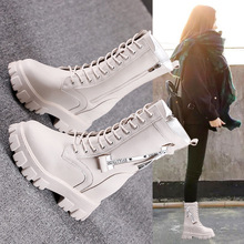 内增高马丁靴女2021年新款冬季小个子瘦瘦靴潮流米色靴子女中筒靴