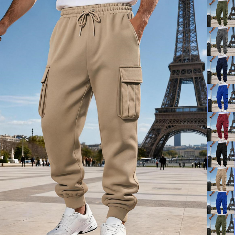 Amazon cross-border European and American large-size loose-fitting autumn and winter men's fleece-lined casual sports business jogging work pants Amazon cross-border European and American large-size loose-fitting autumn and winter men's fleece-lined casual sports business jogging work pants