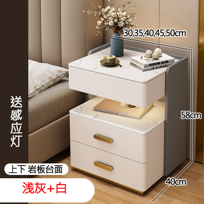 智能床头柜多功能实木轻奢卧室免安装充电储物床边柜|undefined