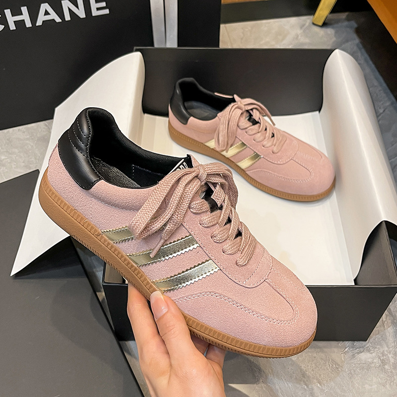 Genuine Leather White Shoes for Women 2023 Spring & Fall Color Matching Thick Sole Inner Heightening Casual Sports Pink Rand Training Sneakers for Women Low Top