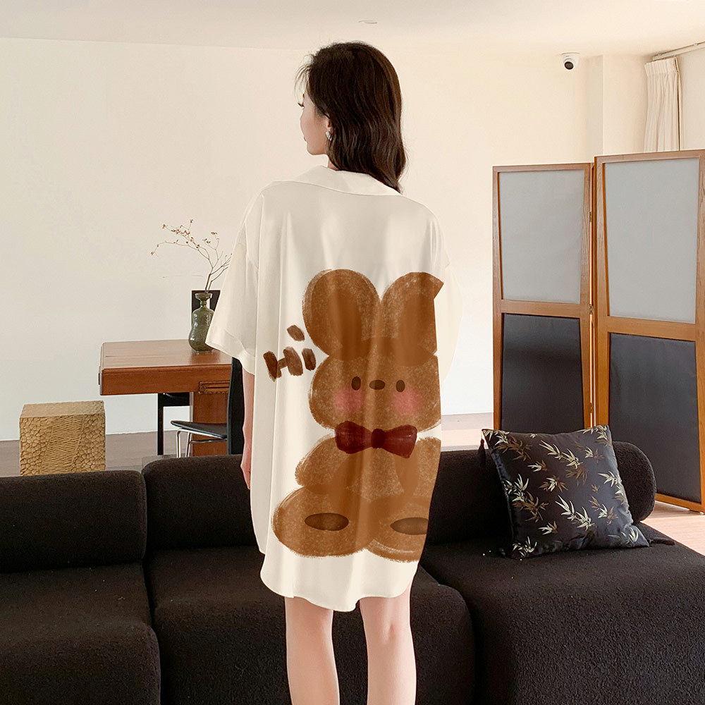 Yaoting nuevo pijama de mujer satin Chiffon Cardigan vestido de pijama de manga corta de seda de hielo vestido vestido de camisa SQ3525 ropa para el hogar